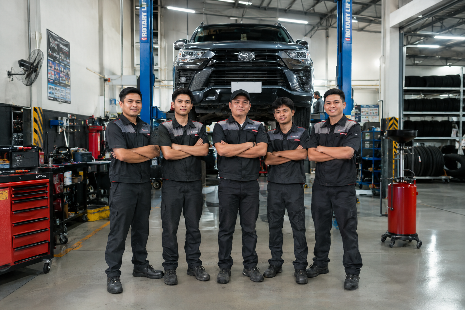 Auto-shop staff team in uniform